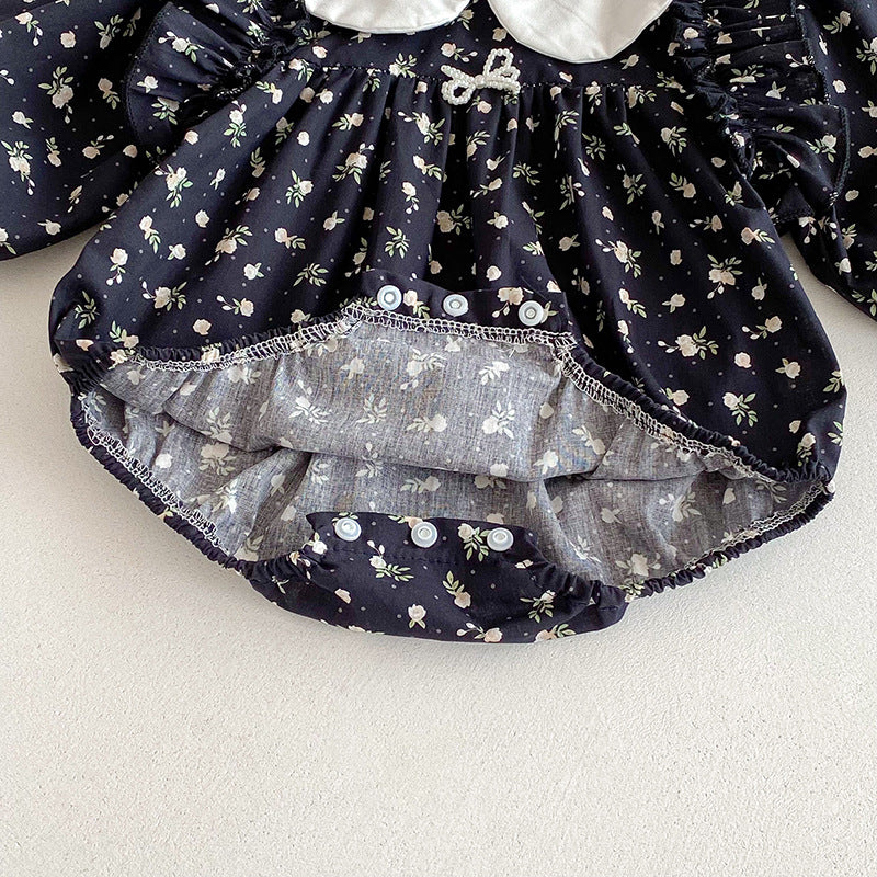 （Pre Order 2 Weeks）Sisters Fall Floral Print Baby Collar Dress&Romper