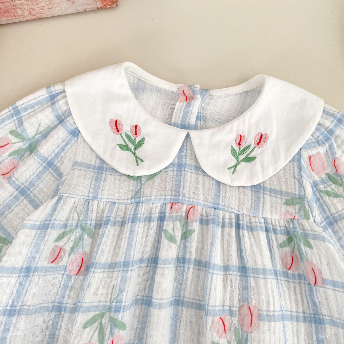 （Pre Order 2 Weeks）Toddler Girls Fall Tulip Embroidery Collar Romper