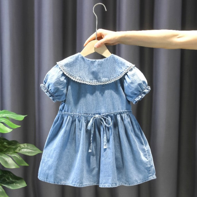 （In Production）Girls Spring&Summer Strawberry Embroidery Denim Dress with Bag