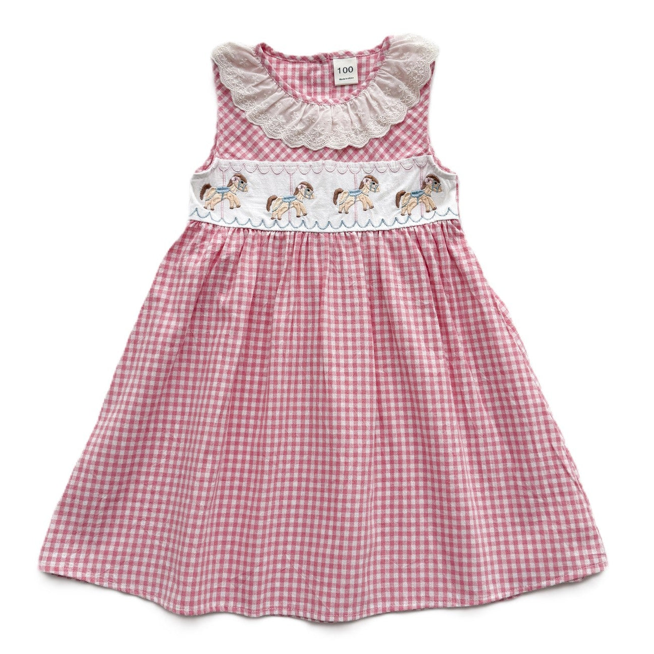 （In Production）Girls Summer Horse Embroidery Lace Dress