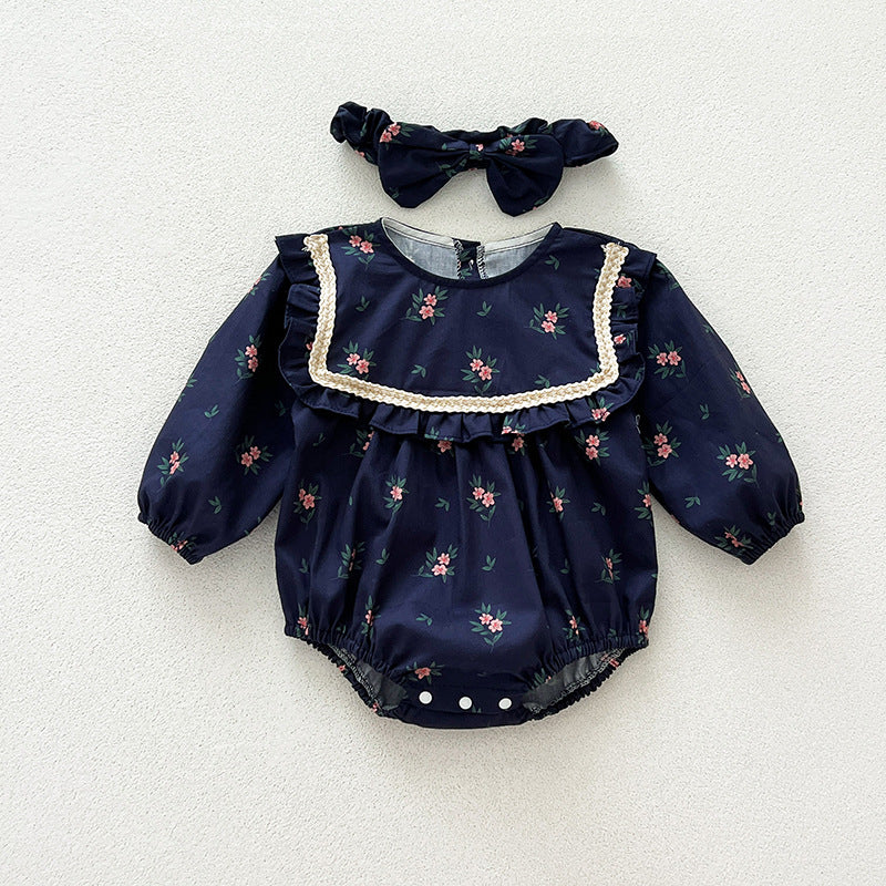 （In Production）Sisters Fall Navy Floral Print Dress&Romper