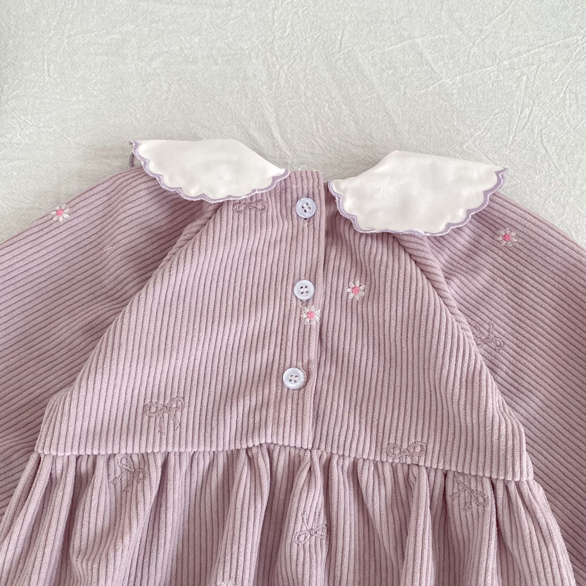 （Pre Order 2 Weeks）Sisters Fall Bow Embroidery Collar Corduroy Dress&Romper