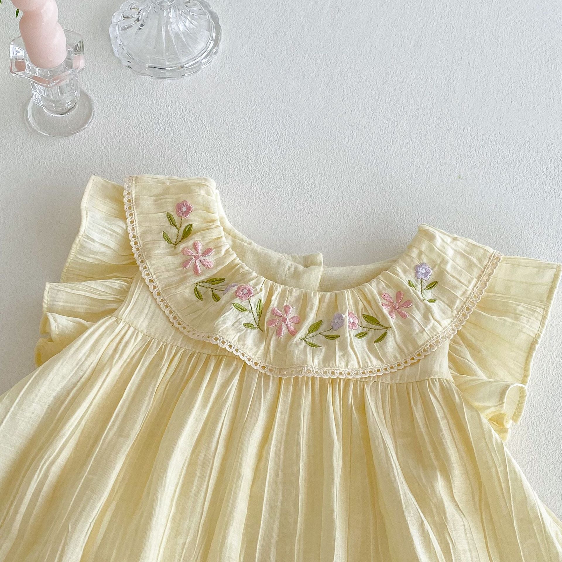（In Production）Toddler Girls Spring&Summer Floral Embroidery Cotton Romper