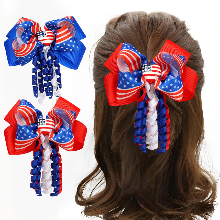 （Pre Order）Girls Patriotic Curly Bow Hair Clip