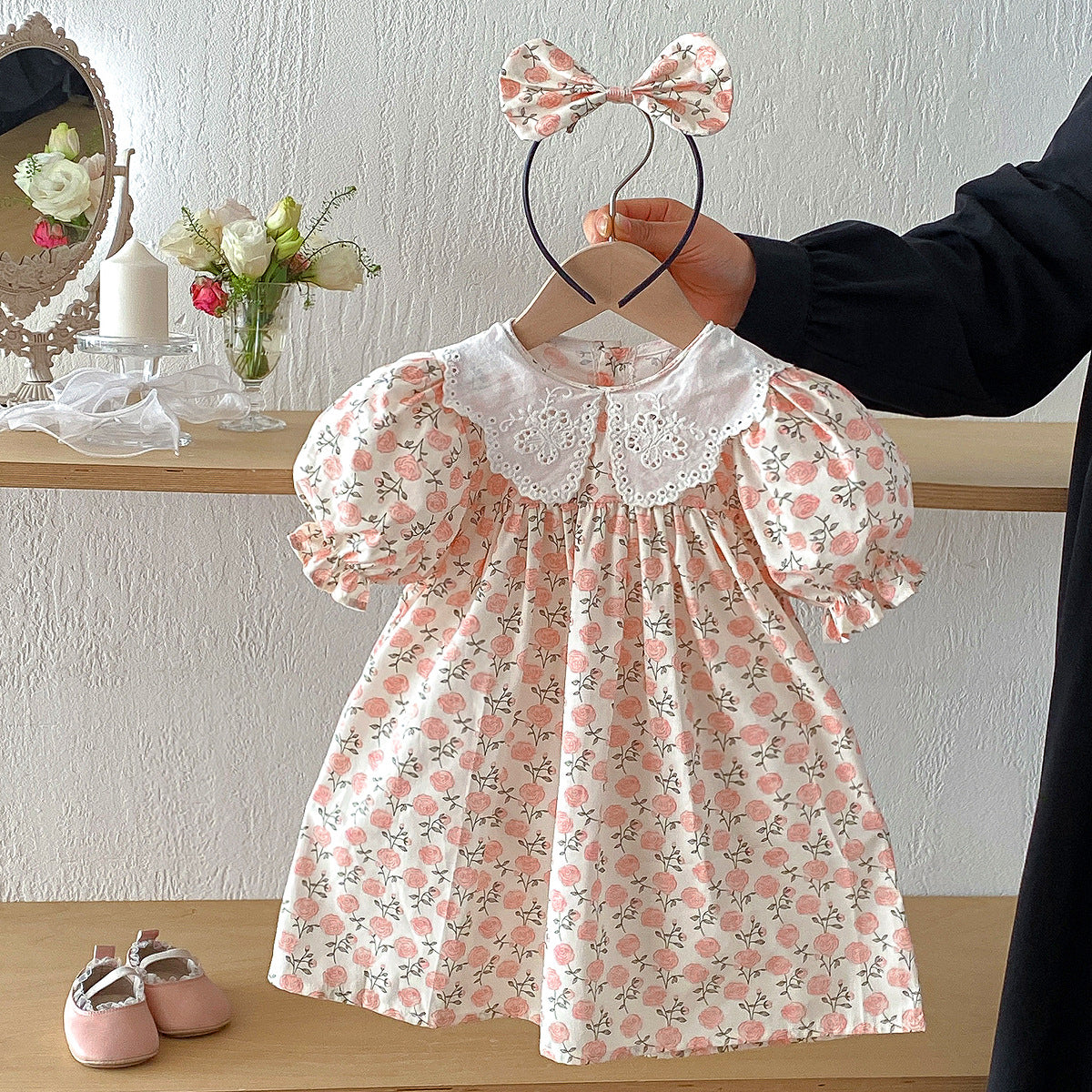 （In Production）Sisters Summer Rose Print Baby Collar Dress&Romper