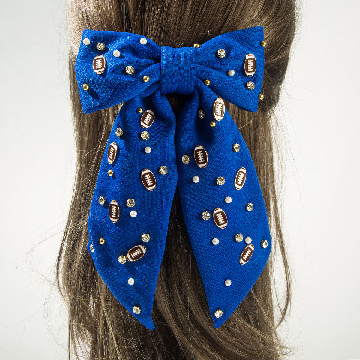（Pre Order）Football Pearl Rhinestone Hair Bow