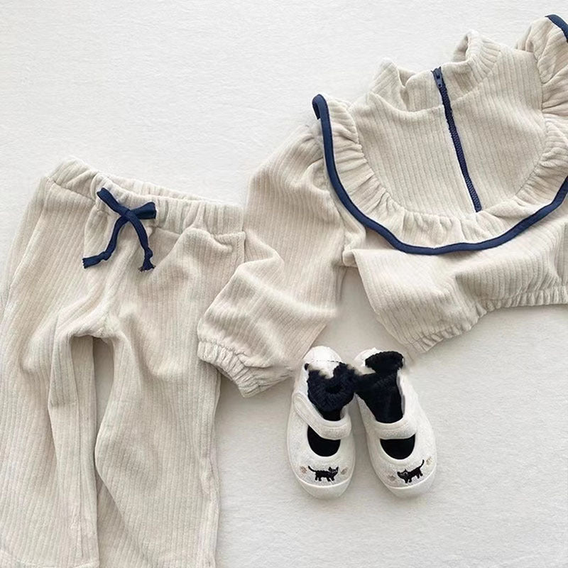 （Pre Order 2 Weeks）Girls Fall Corduroy Ruffle Outfit Set