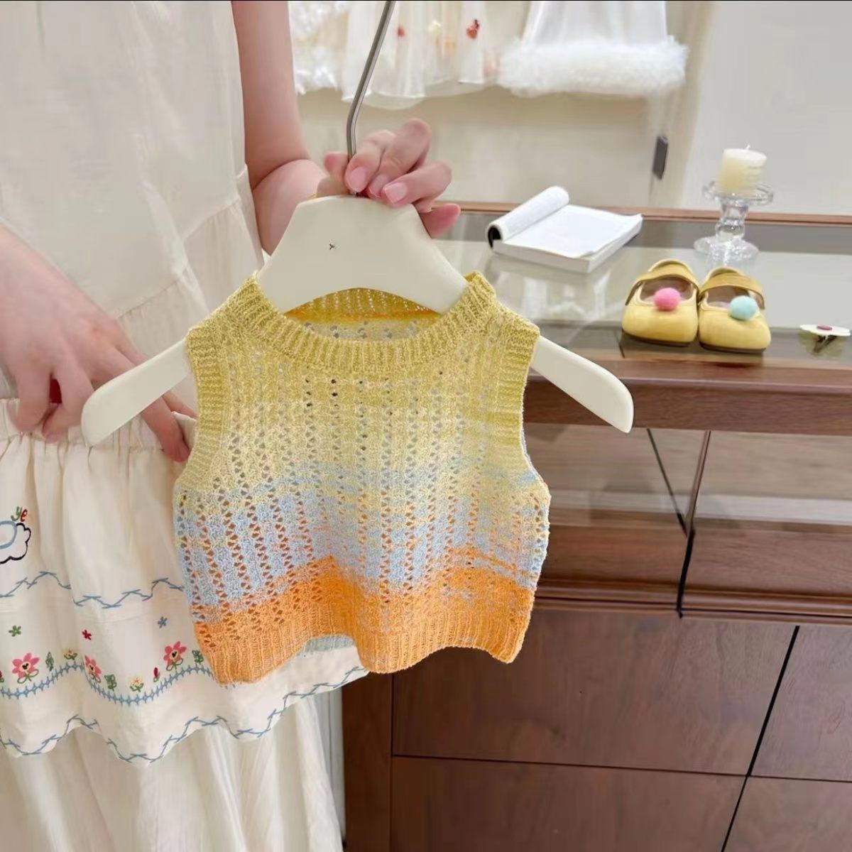 （In Production）Girls Summer Knitted Vest Embroidery Short Set
