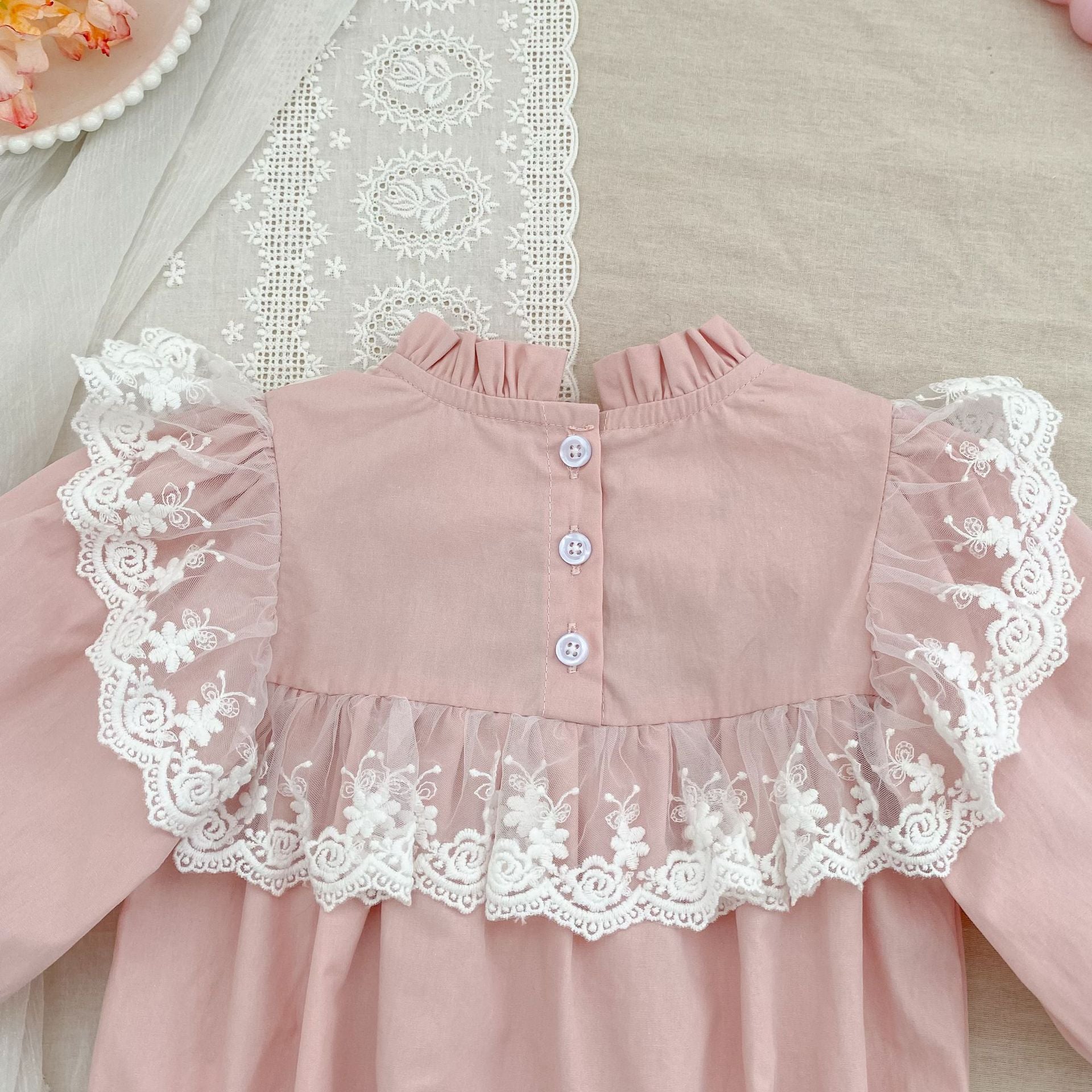 （Pre Order 2 Weeks）Sisters Fall Embroidery Lace Ruffle Dress&Romper