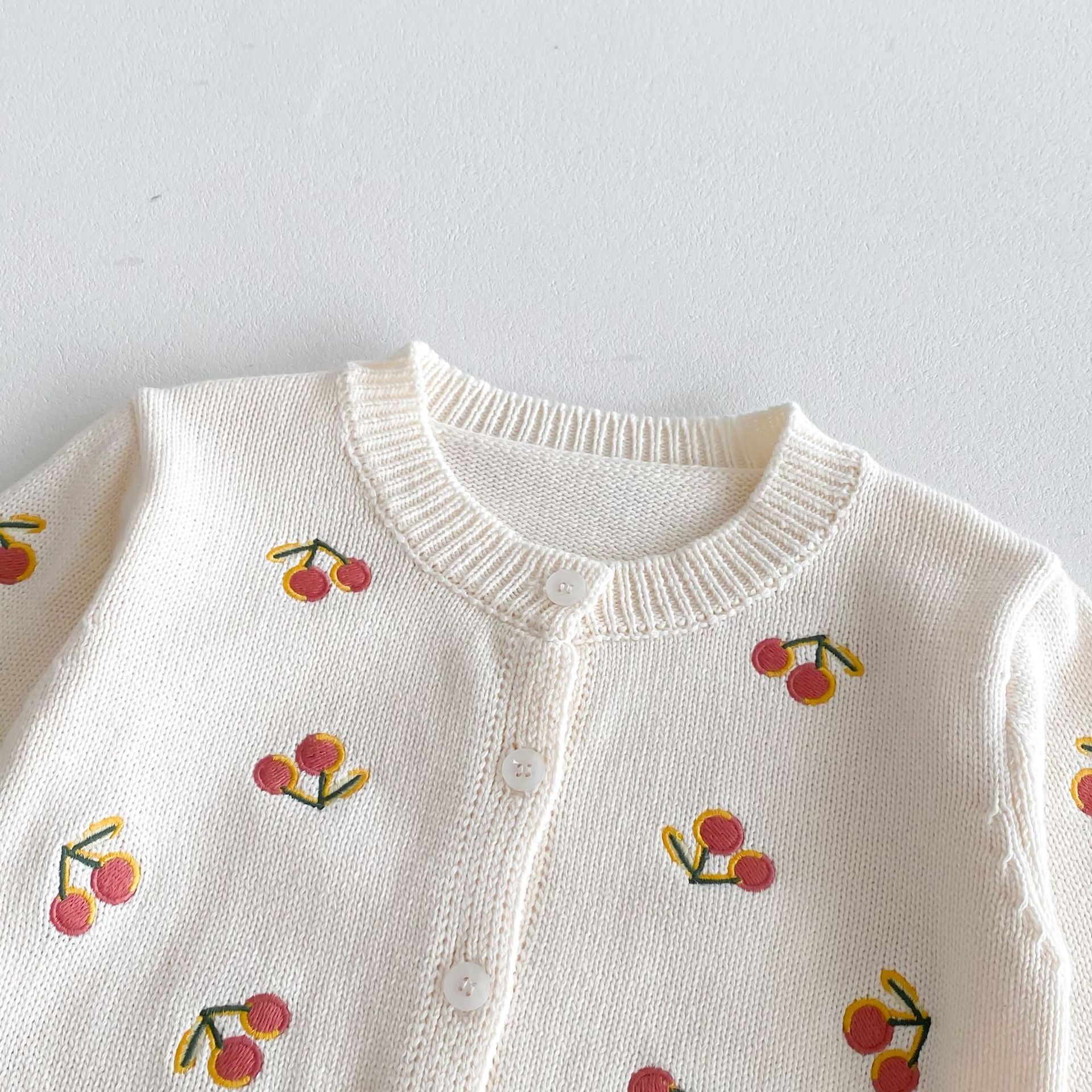 （Pre Order 2 Weeks）Girls Fall Cherry Embroidery Knitted Cardigan