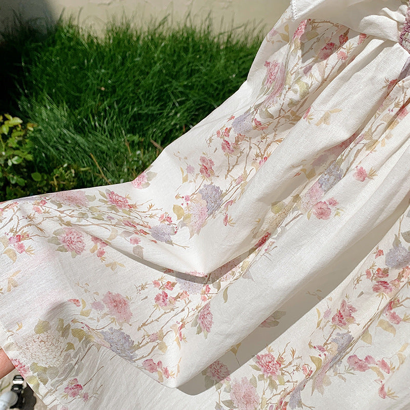 （In Production）Girls Spring&Summer Floral Print Smocked Ruffle Dress