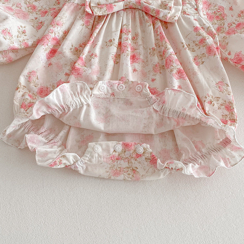 （Pre Order 2 Weeks）Sisters Fall Floral Print Bow Dress&Romper