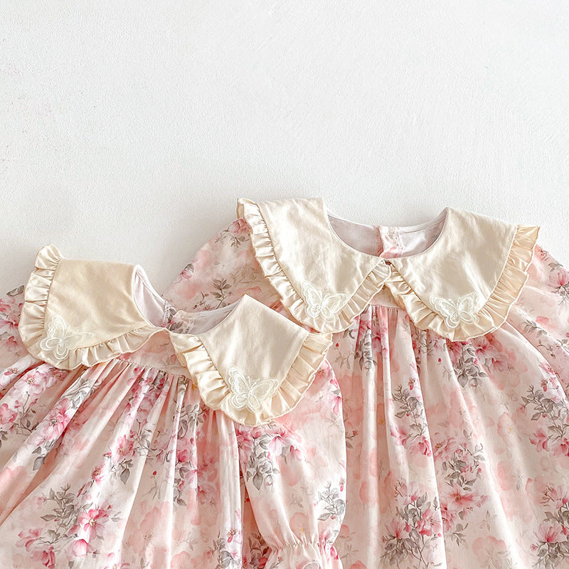 （In Production）Sisters Spring Floral Print Doll Collar Dress&Romper