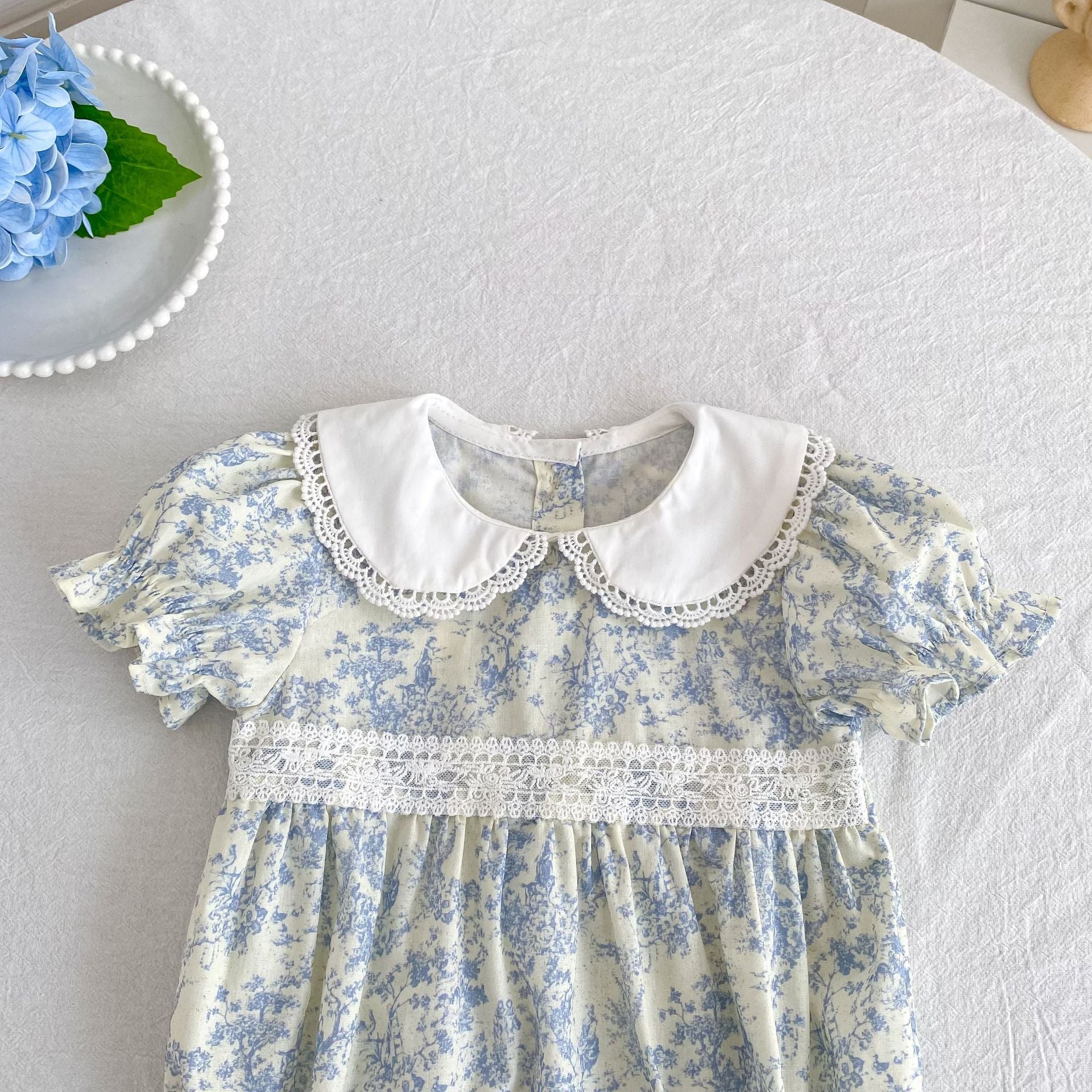 （Pre Order 2 Weeks）Sisters Floral Print Baby Collar Lace Dress&Romper