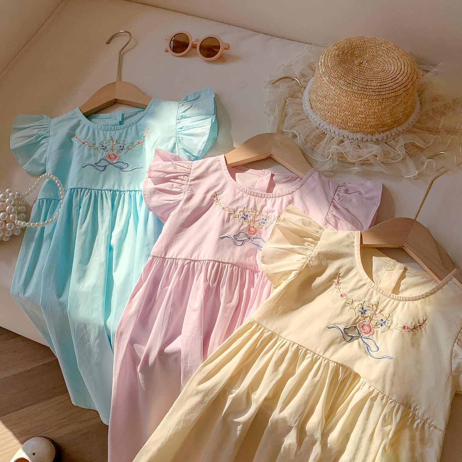 （In Production）Girls Spring&Summer Embroidery Flying Sleeves Dress