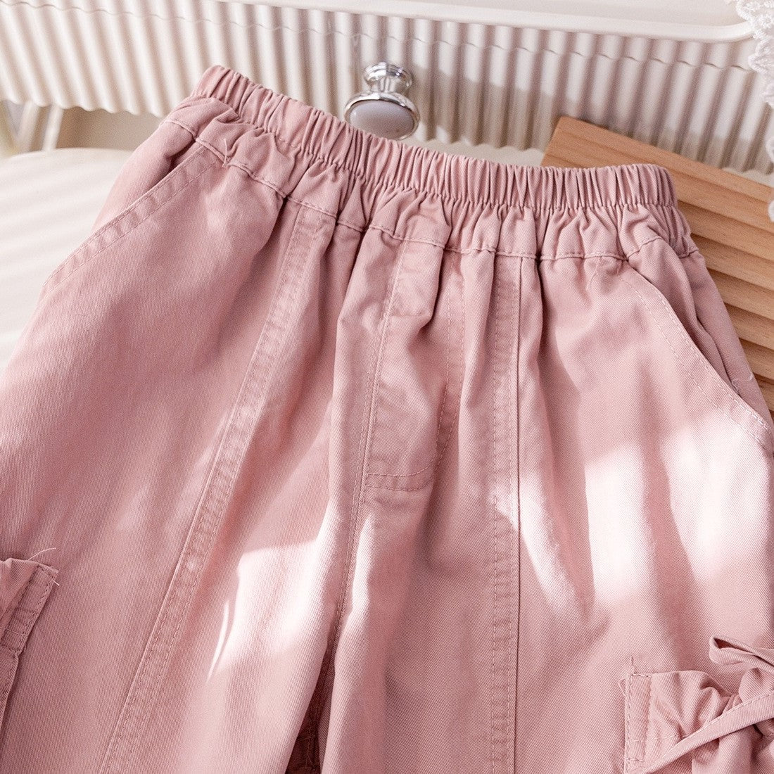 （In Production）Girls Spring Pink Multi-pocket Cargo Pants