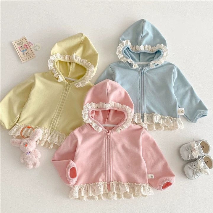 （Pre Order 2 Weeks）Girls Fall Solid Color Ruffle Sweatshirt Set