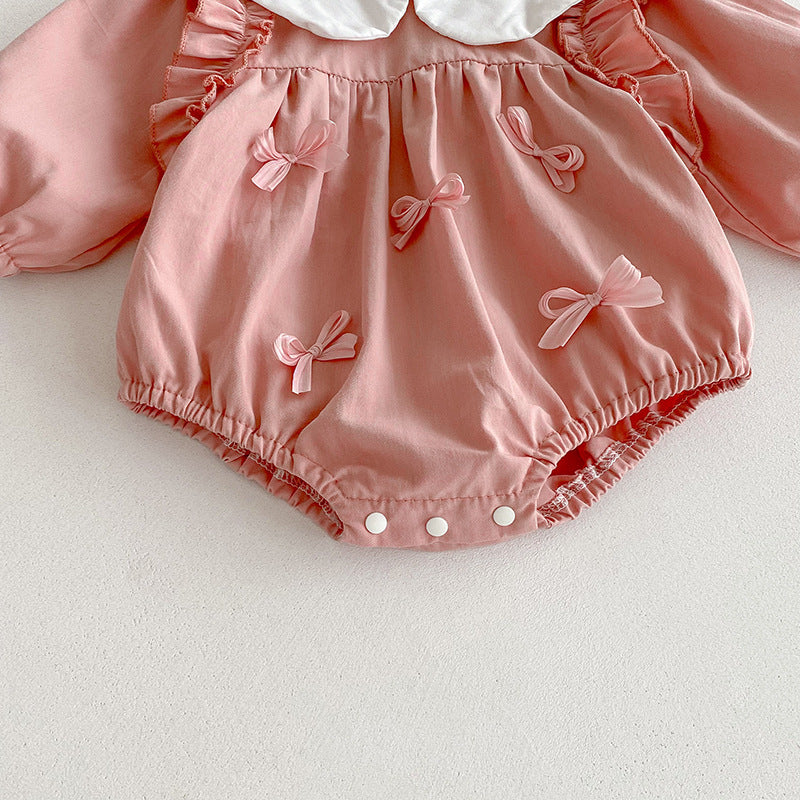 （In Production）Sisters Spring Pink Bow Doll Collar Dress&Romper