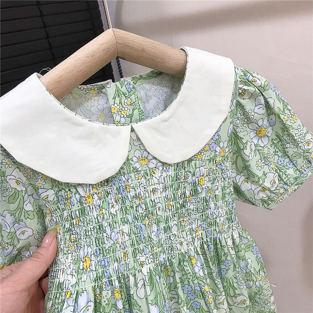 （In Production）Girls Spring&Summer Floral Print Smocked Dress