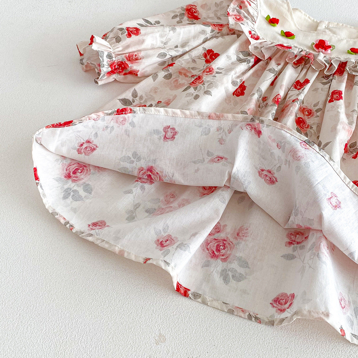 （In Production）Sisters Fall Rose Print Ruffle Dress&Romper