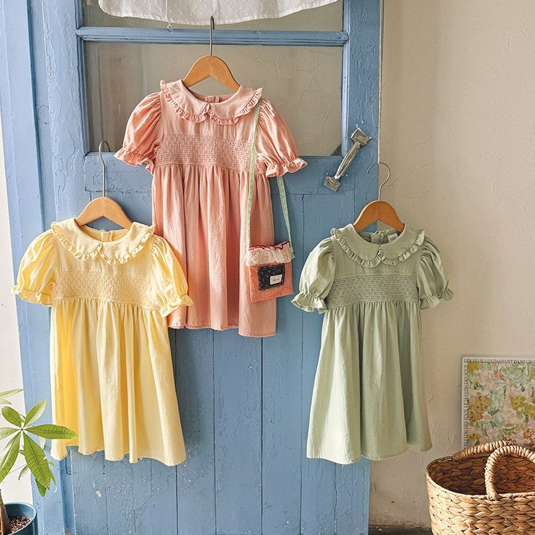 （In Production）Girls Spring&Summer Smocked Ruffle Baby Collar Dress