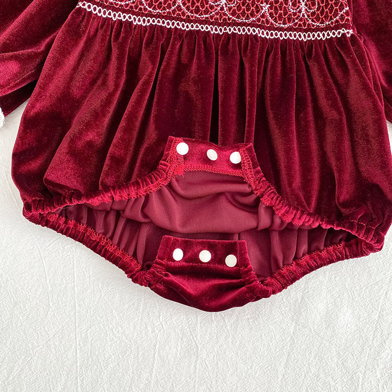 （Pre Order 2 Weeks）Sisters Red Velvet Smocked Dress&Romper