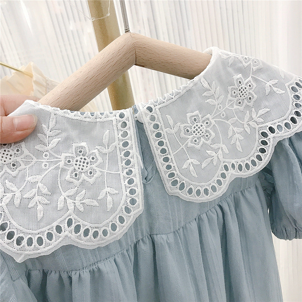 （In Production）Girls Spring&Summer Lace Doll Collar Dress
