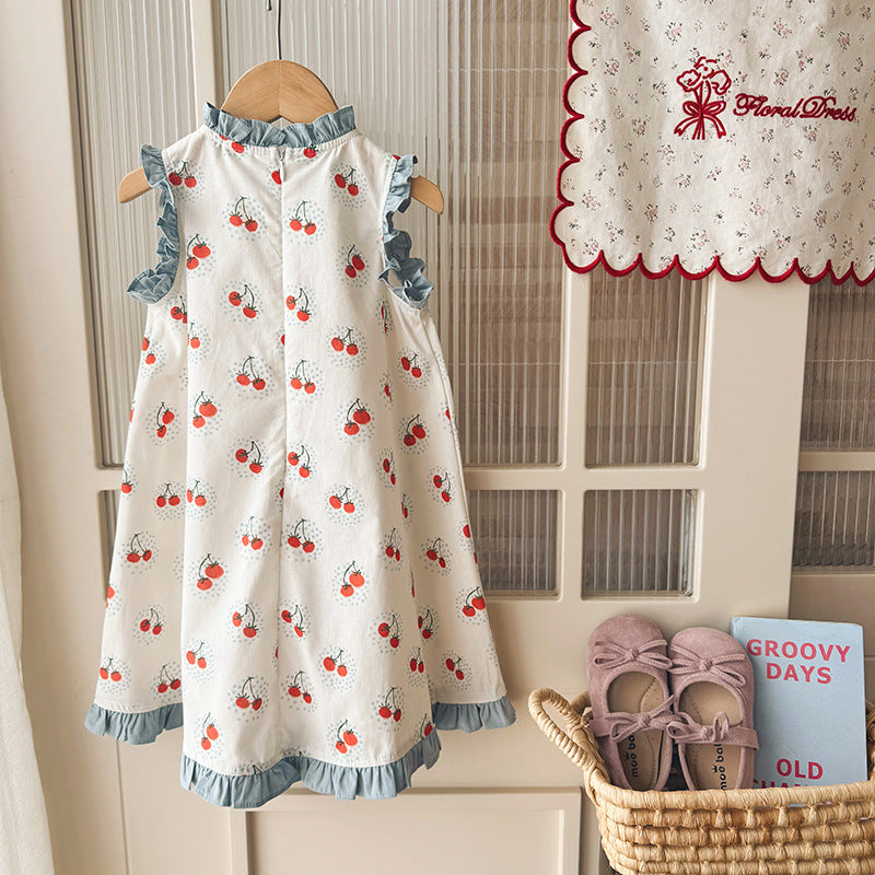 （In Production）Girls Spring&Summer Cherry Print Ruffle Dress