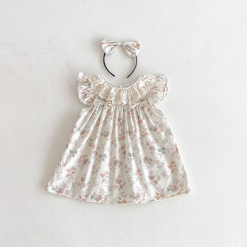 （In Production）Sisters Spring&Summer Floral Print Lace Dress,Romper