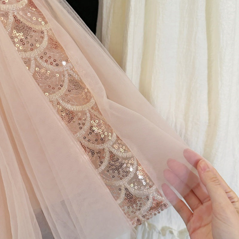 （In Production）Girls Spring&Summer Mermaid Sequin Tulle Dress with Veil