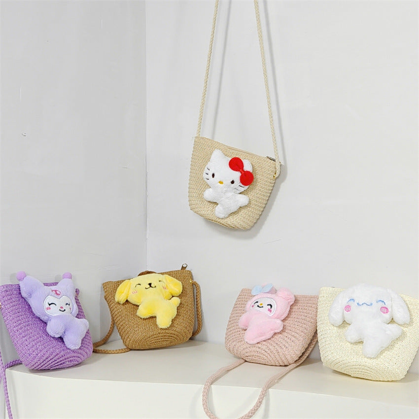 （Pre Order）Girls Spring and Summer Cartoon Weaving Straw Bag