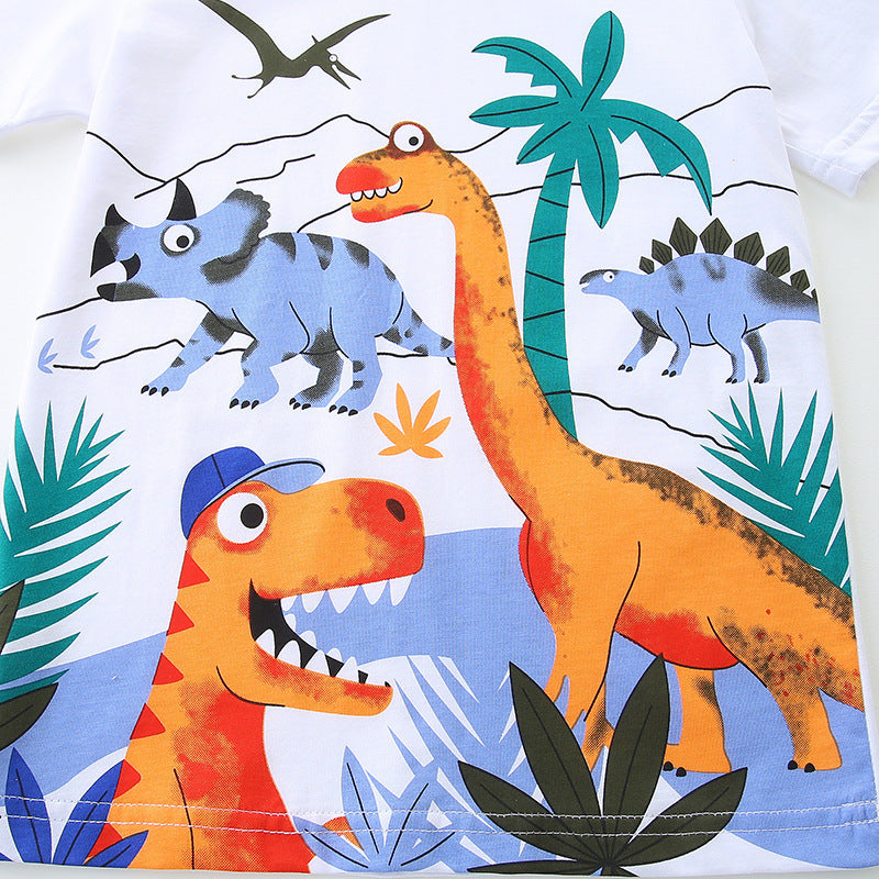 （In Production）Boys Spring&Summer Dino Print Cotton Shorts Set