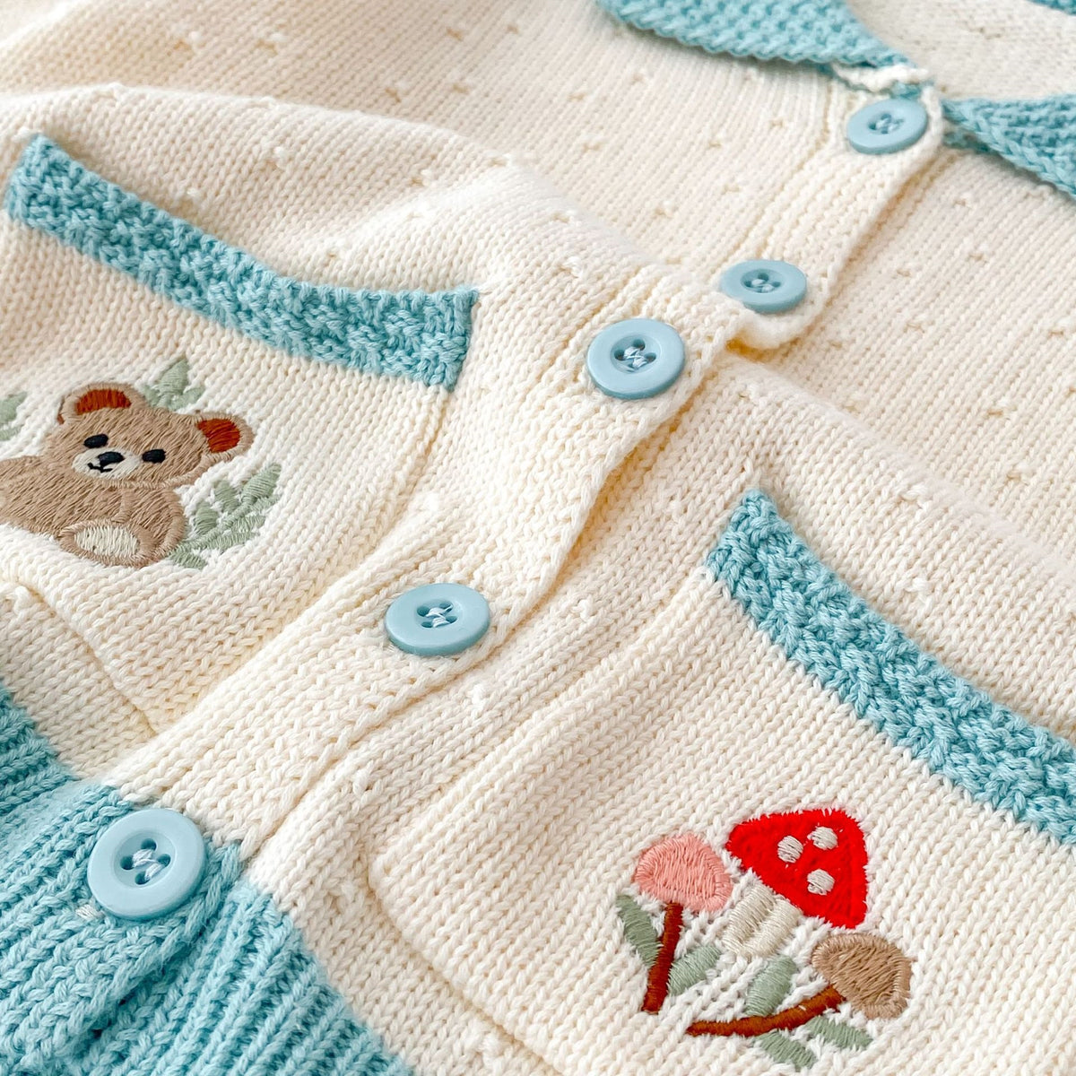 （Pre Order 2 Weeks）Kids Fall Bear Embroidery Sweater Cardigan with Pockets