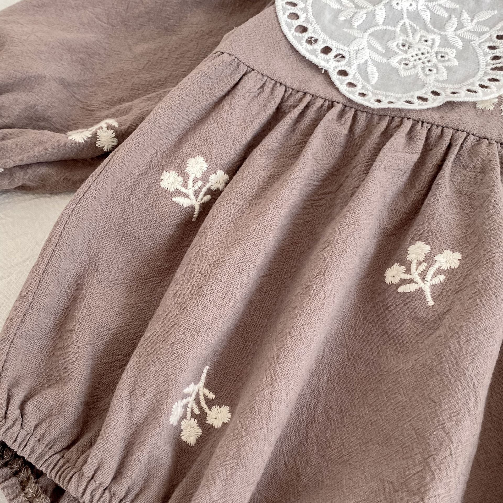 （Pre Order 2 Weeks）Sisters Fall Embroidery Baby Collar Dress&Romper