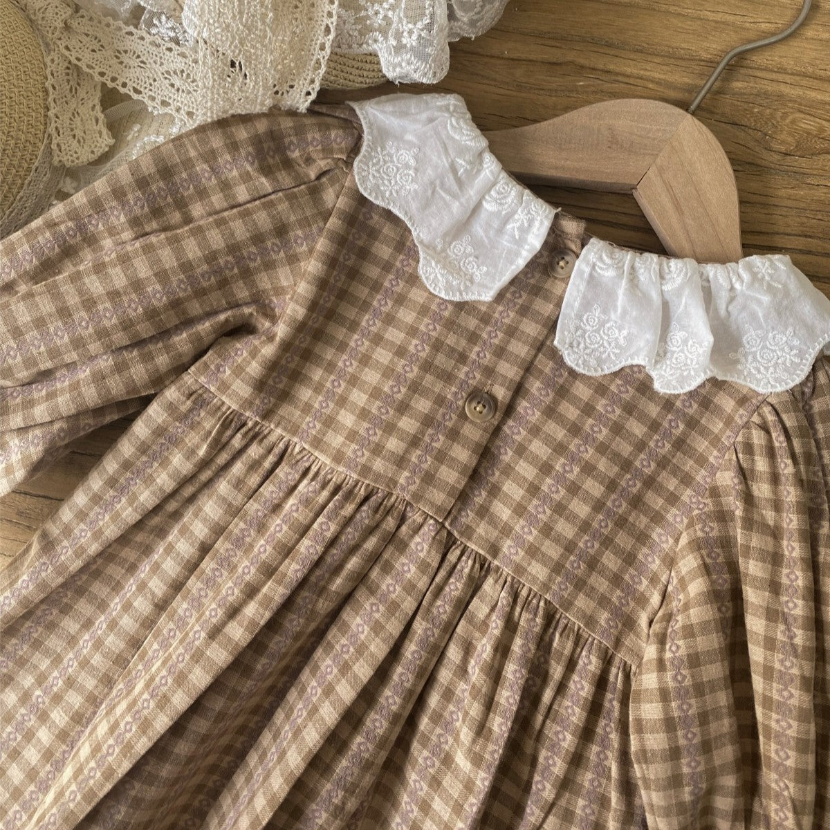 （In Production）Sisters Fall Plaid Lace Ruffle Dress&Romper