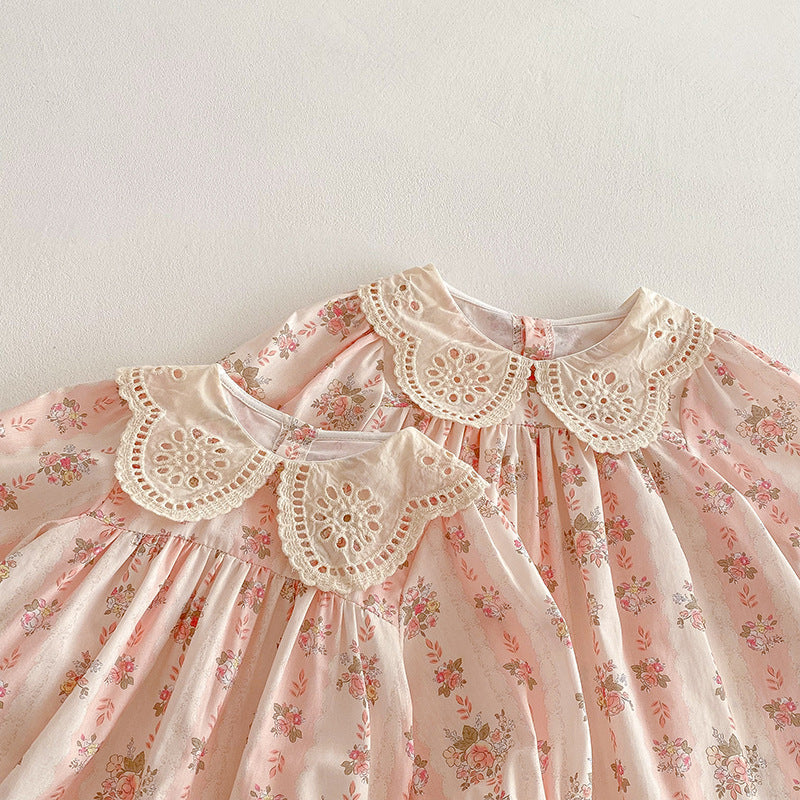 （Pre Order 2 Weeks）Sisters Fall Floral Print Petal Collar Dress&Romper