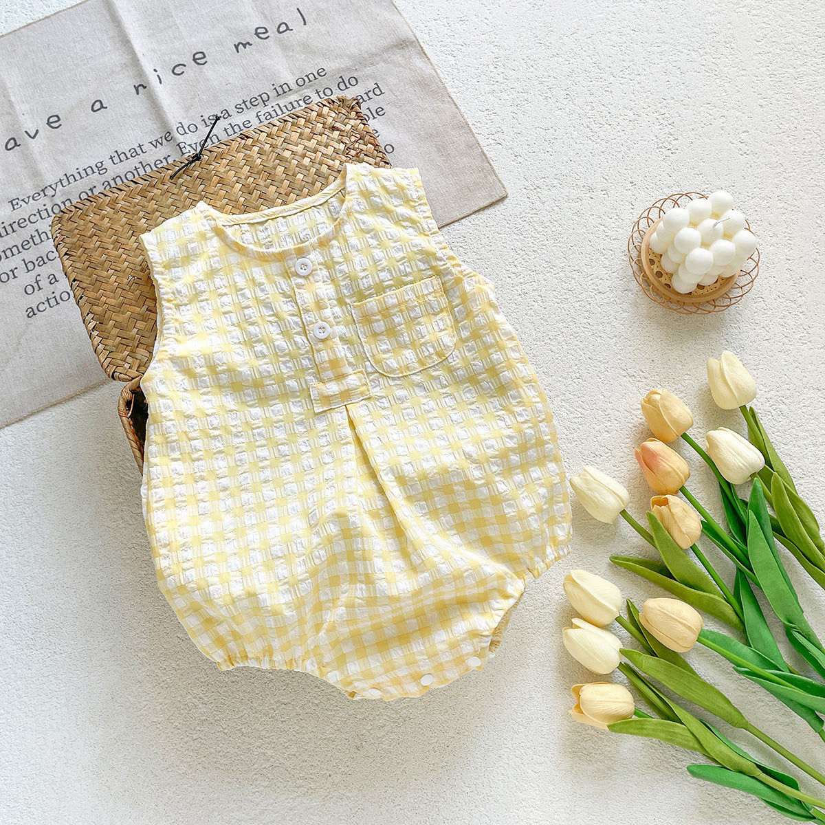 （In Production）Toddler Boys Girls Spring&Summer Checkered Sleeveless Romper