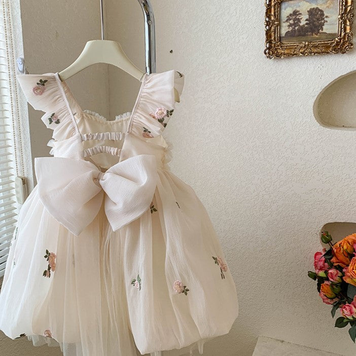 （In Production）Girls Spring&Summer Rose Embroidery Tulle Dress