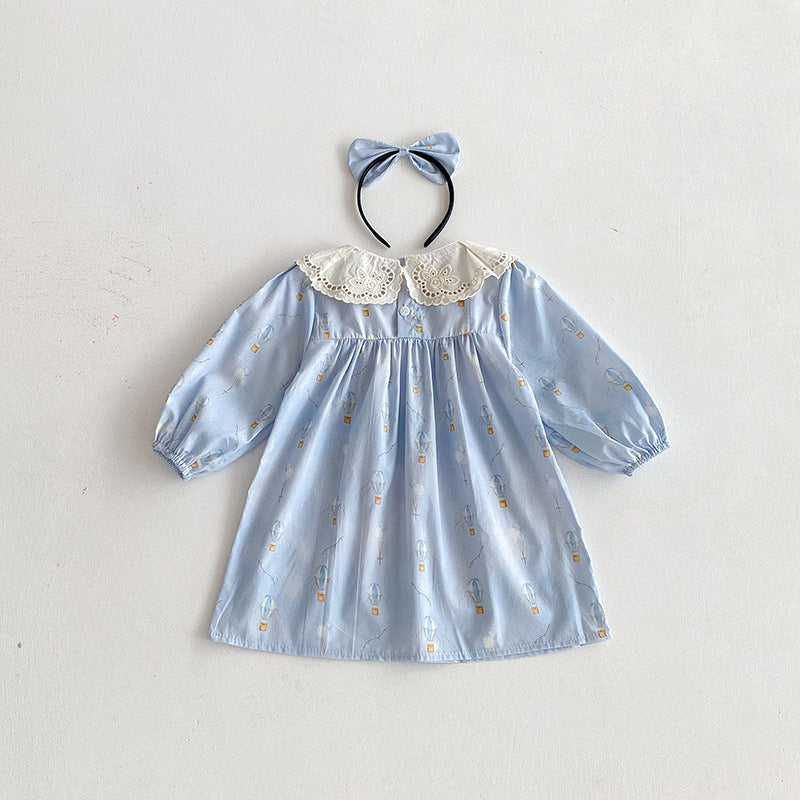 （In Production）Sisters Fall Print Lace Baby Collar Dress&Romper