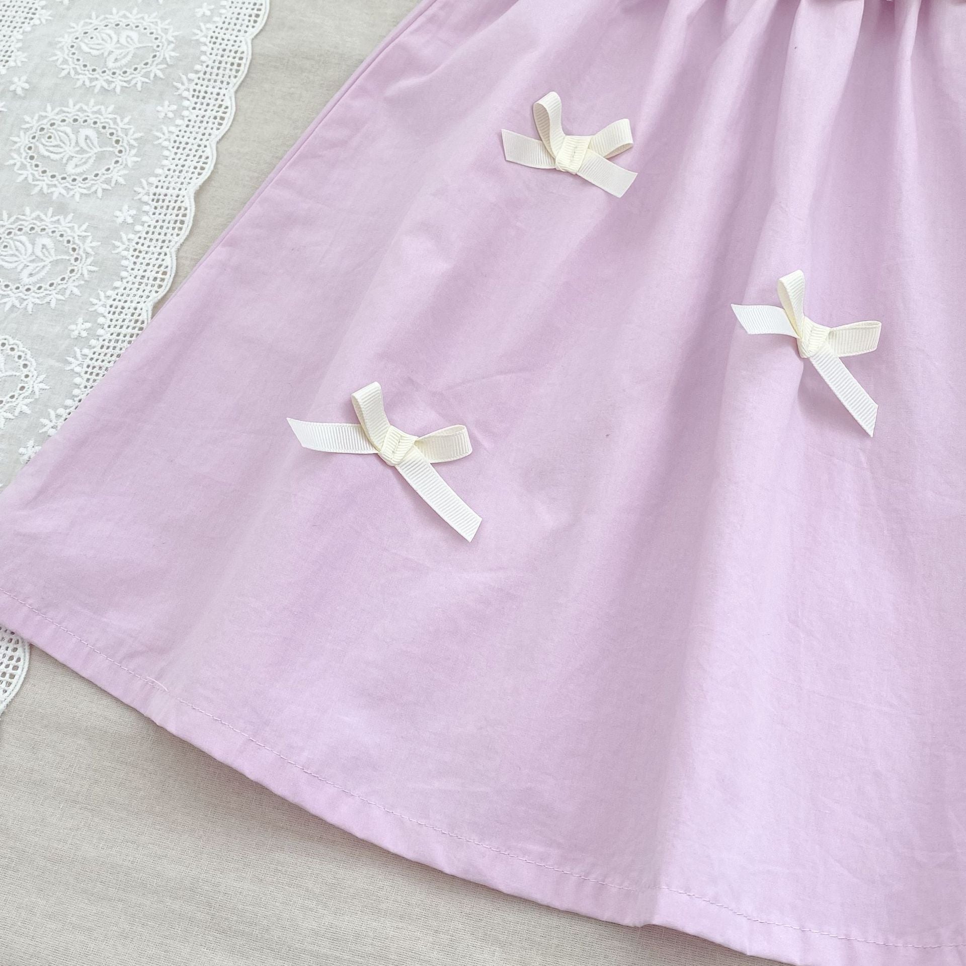 （In Production）Sisters Spring&Summer Lavender Bow Ruffle Dress,Romper