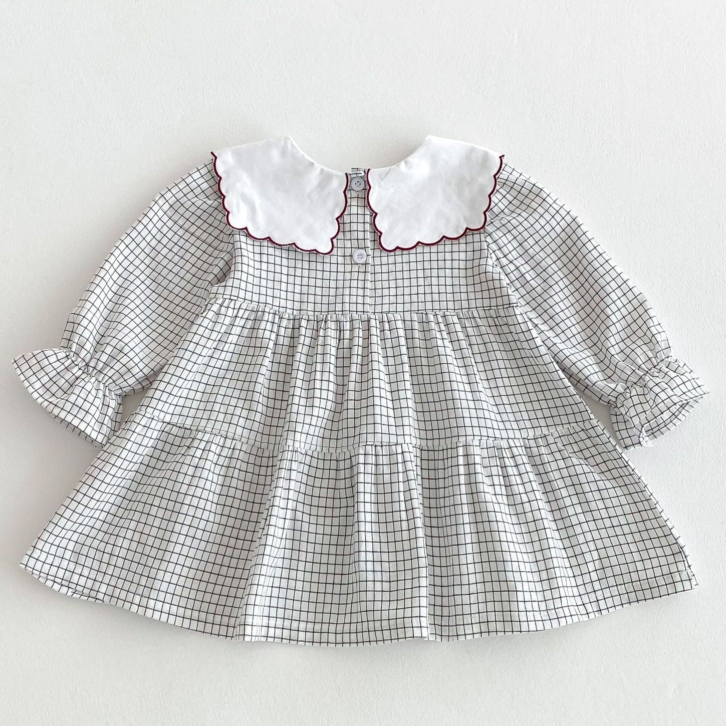 （In Production）Girls Fall Floral Embroidery Scallop Collar Dress