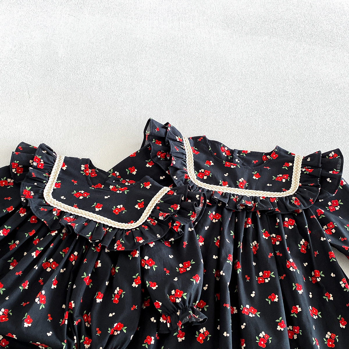 （Pre Order 2 Weeks）Sisters Fall Floral Print Ruffle Dress&Romper