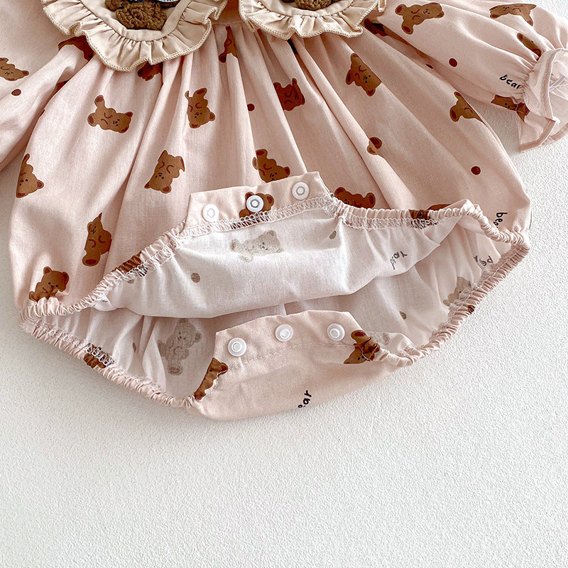 （Pre Order 2 Weeks）Sisters Fall Bear Print Collar Dress&Romper