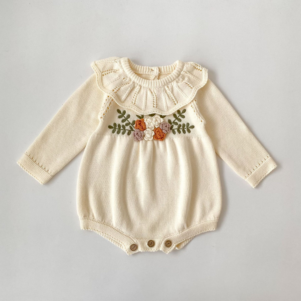 （Pre Order 2 Weeks）Toddler Girls Fall Embroidery Knitted Romper