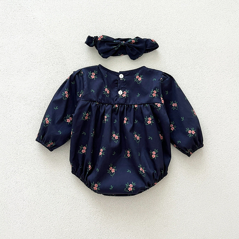（In Production）Sisters Fall Navy Floral Print Dress&Romper