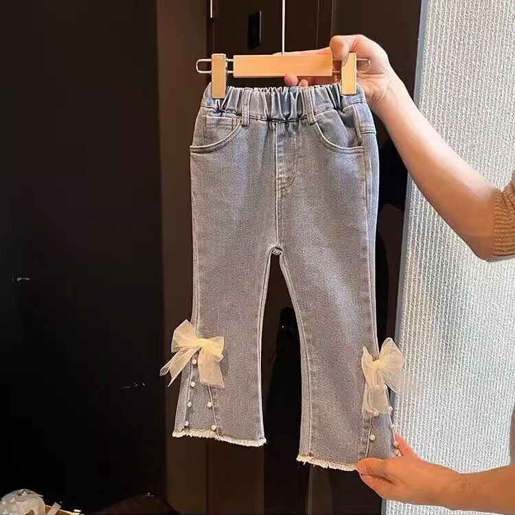 （In Production）Girls Spring&Summer Bow Pearl Jeans