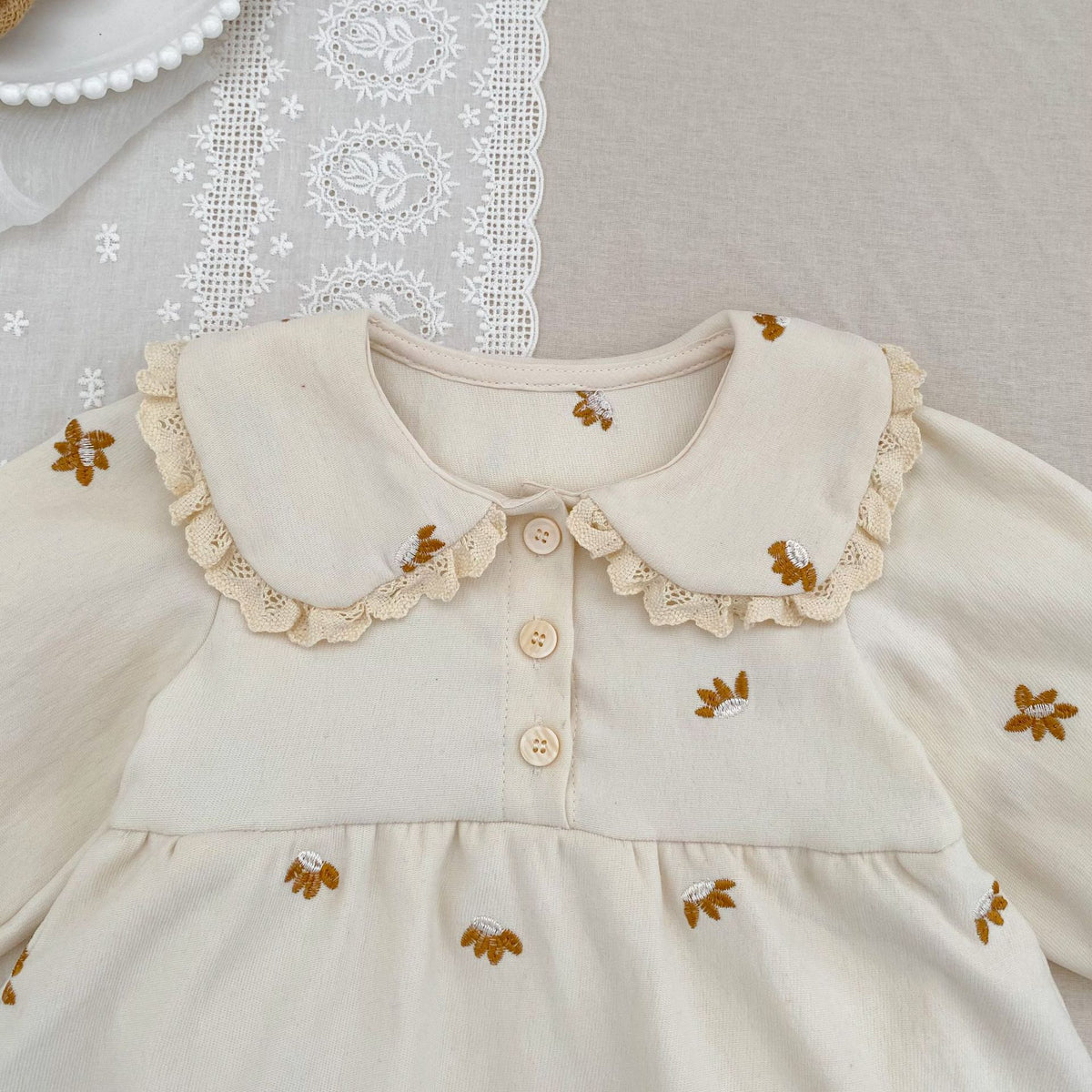 （Pre Order 2 Weeks）Sisters Fall Floral Embroidery Ruffle Collar Dress&Romper