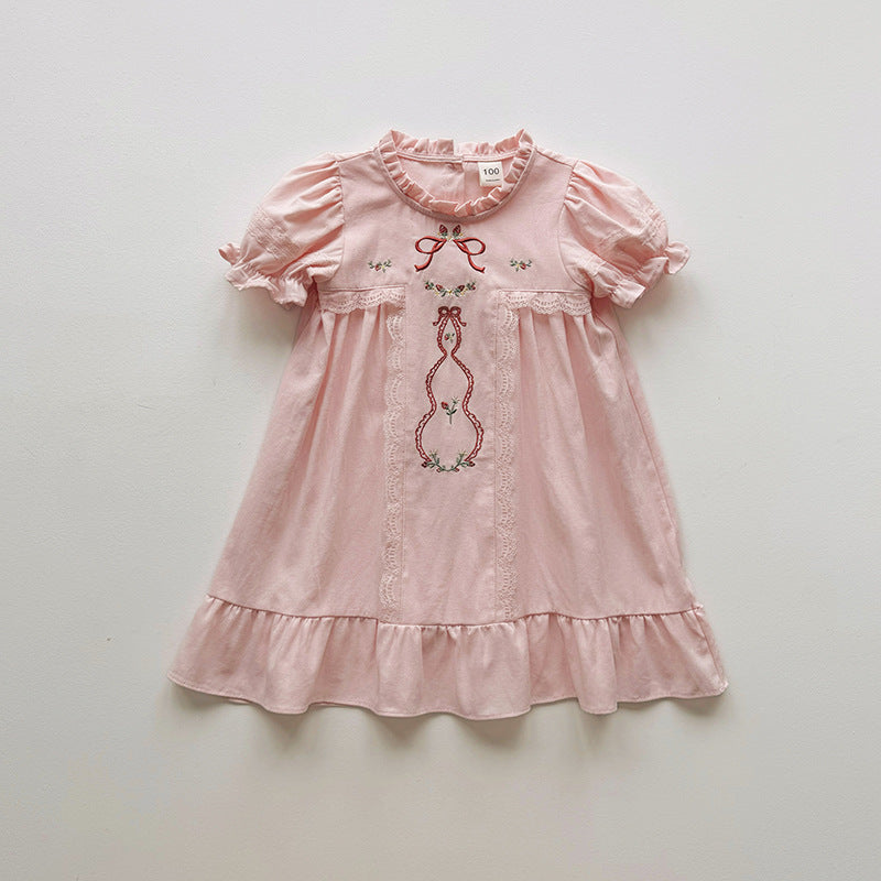 （In Production）Girls Spring&Summer Strawberry Embroidery Ruffle Dress