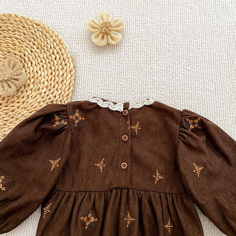 （Pre Order 2 Weeks）Sisters Fall Embroidery Corduroy Dress&Romper