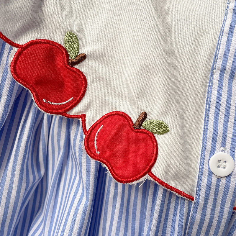 （In Production）Girls Back To School Apple Applique Cotton Dress